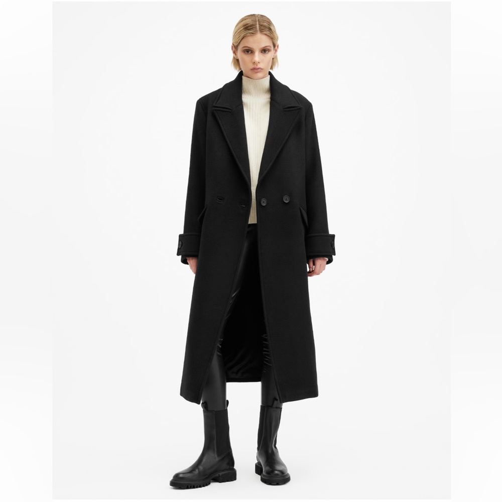 All Saints | Mabel Double-Breasted Oversized Coat | Black | Size 4
